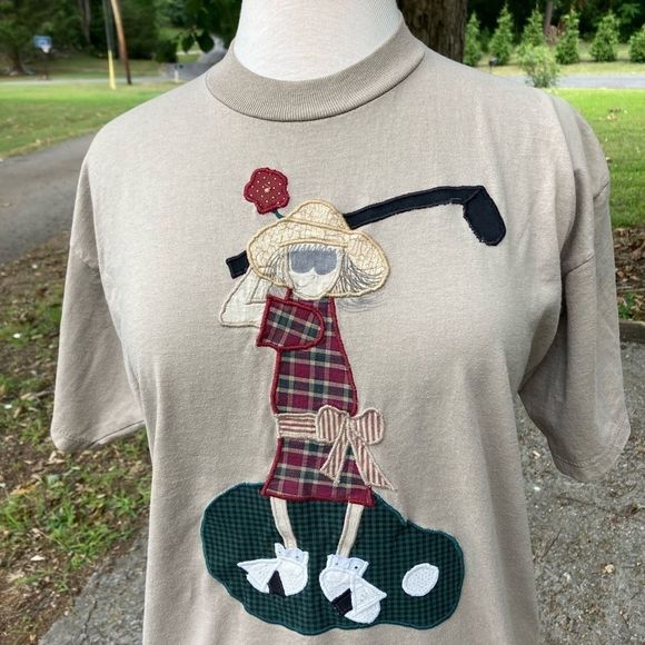 JERZEES WOMEN GOLFER PATCHWORK TSHIRT VINTAGE LARG - Picture 2 of 7